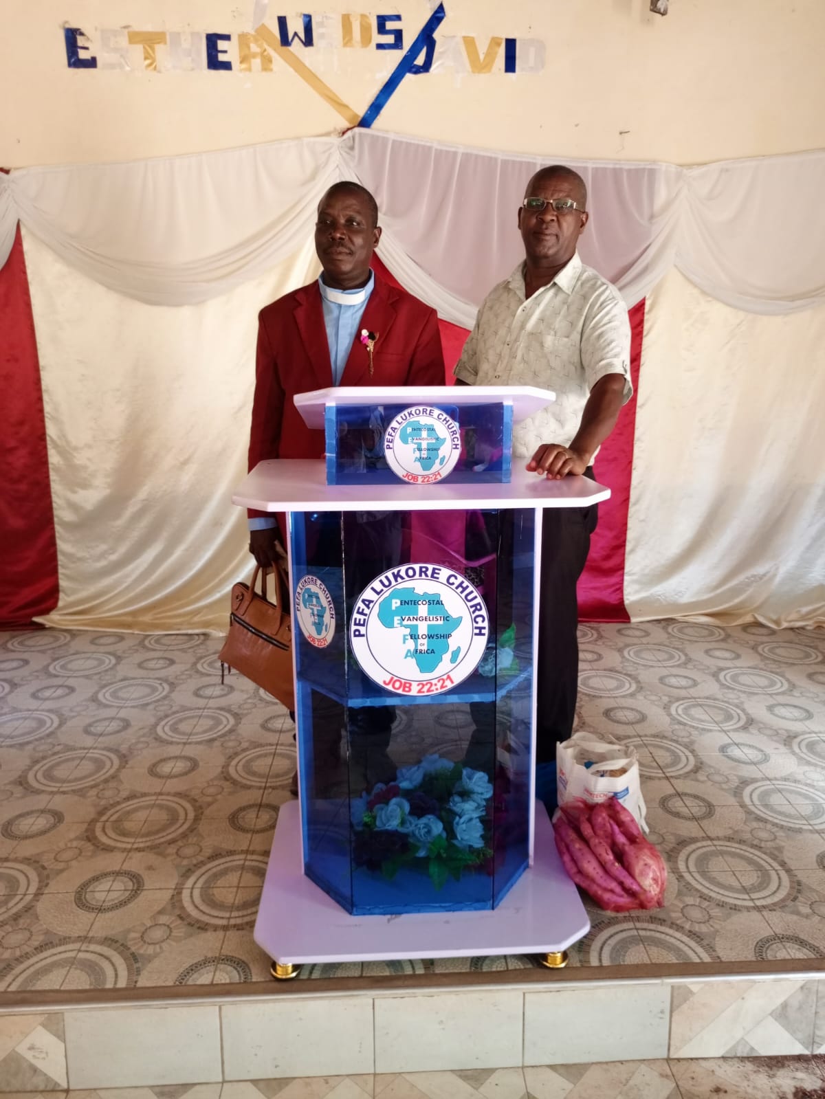 Custom Blue Acrylic Church Pulpit with Logo