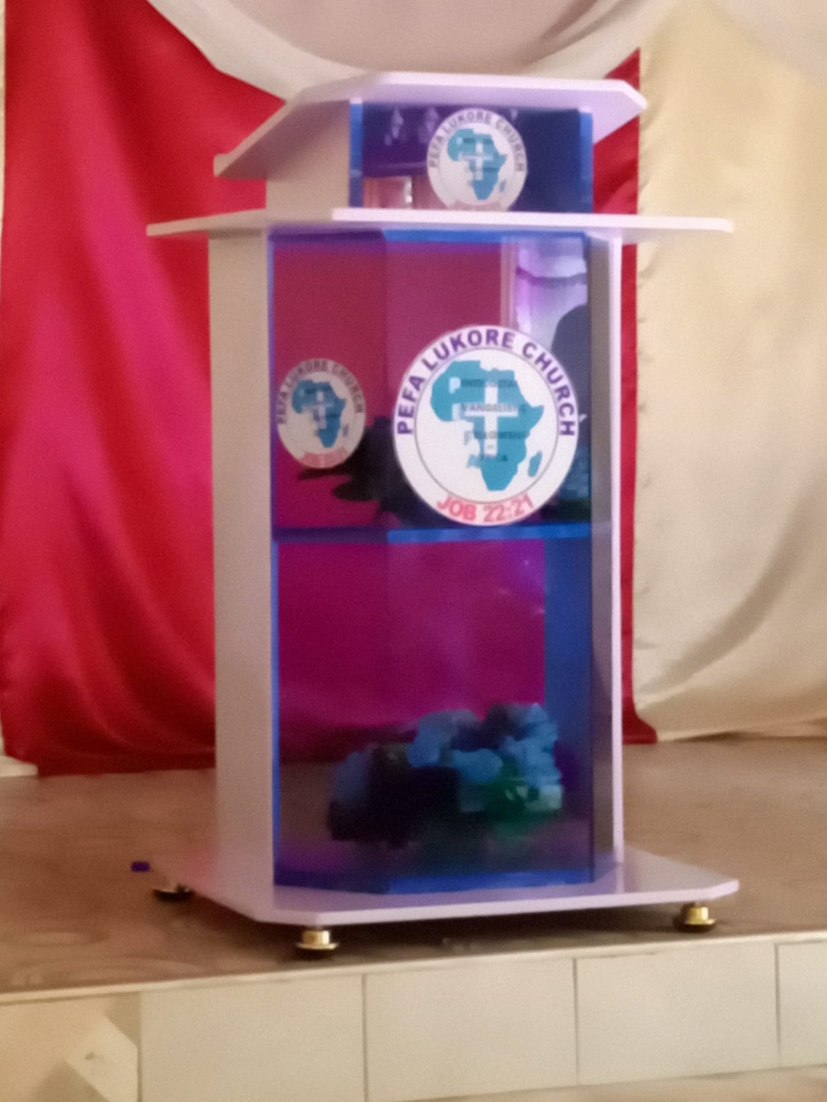 Custom Blue Acrylic Church Pulpit with Logo — Image 2