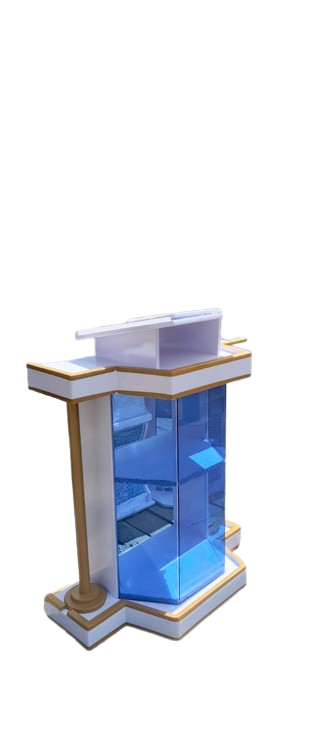 Elegant Blue Acrylic Church Pulpit with Gold Accents