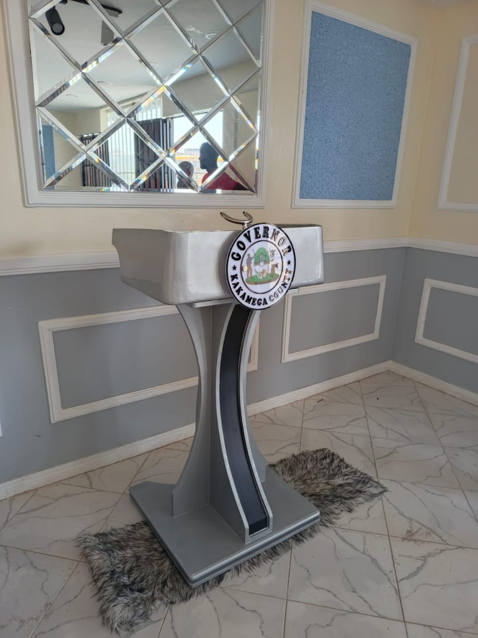 Modern Executive Metallic Podium with County Emblem