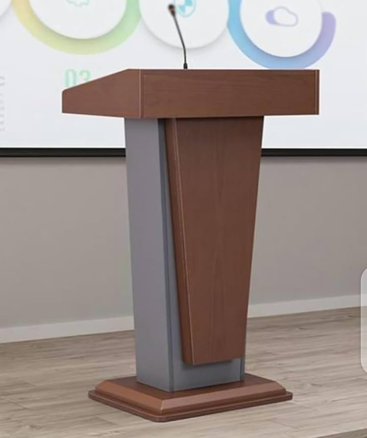 Modern Wooden Conference Podium with Microphone