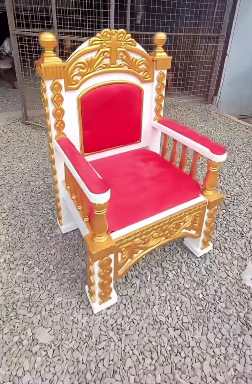 Ornate Church Bishop's Chair with Red Upholstery