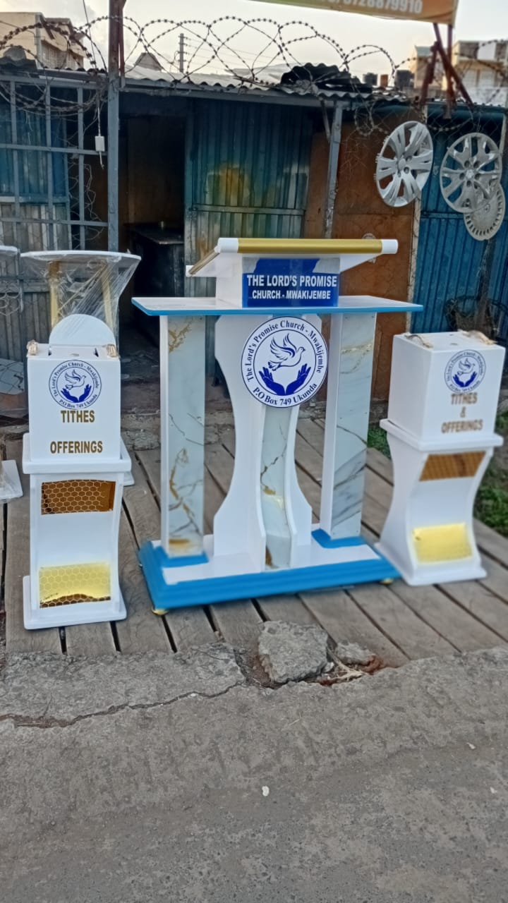 The Lord's Promise Church Marble Finish Pulpit with Tithe Boxes